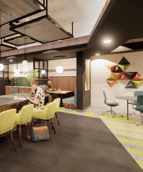 A young woman holding a grocery bag and an elderly woman with a cane walk arm-in-arm on a sunny residential street. The elderly woman is wearing a grey cardigan and beige pants, while the younger woman is dressed in a maroon top and jeans.